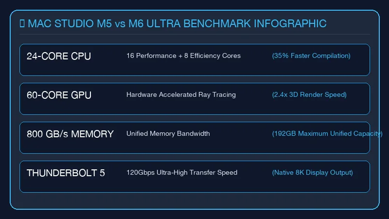 Mac Studio M5 Benchmarks Infographic