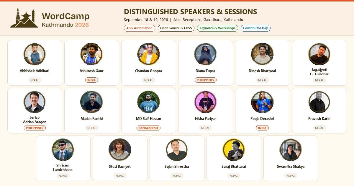 WordCamp Kathmandu 2026 Distinguished Speakers (Alphabetical Order)